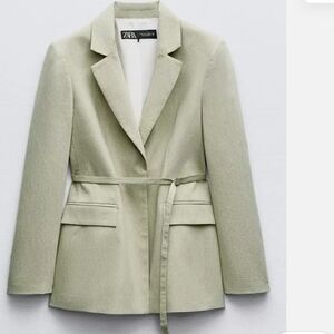 NWT ZARA Women's Light Green Blazer with Belt